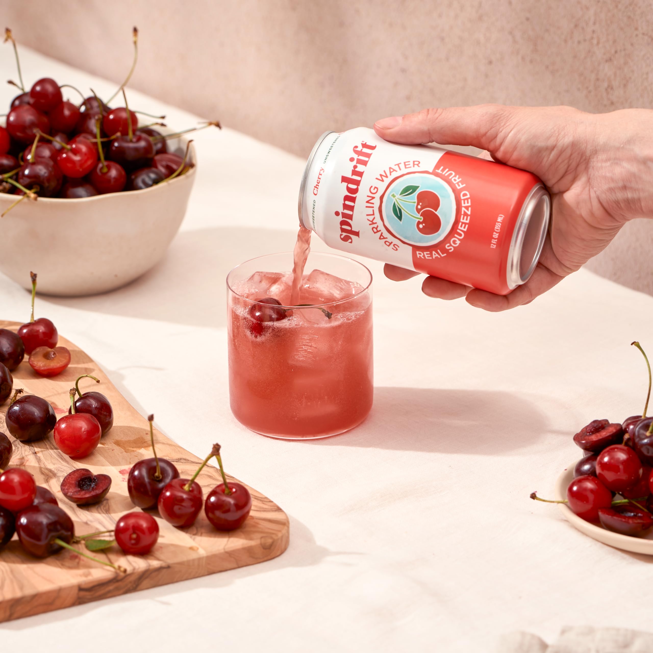 Spindrift Cherry Sparkling Water, 7% Real Squeezed Fruit Juice